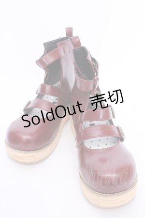 画像: MODO（海外ロリィタ） / 木目調 厚底ストラップシューズ 38 ワイン O-25-08-09-1054-LO-SH-IG-ZT087