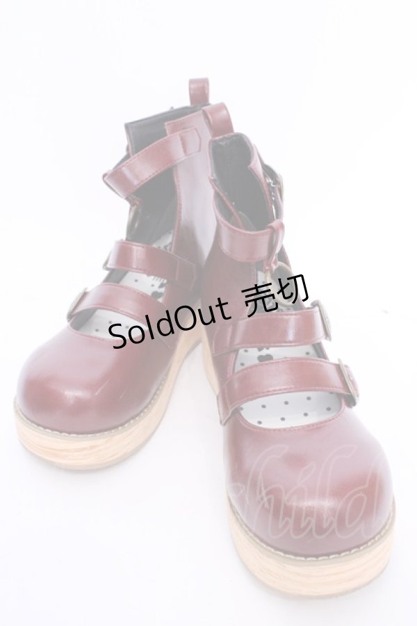 画像1: MODO（海外ロリィタ） / 木目調 厚底ストラップシューズ 38 ワイン O-25-08-09-1054-LO-SH-IG-ZT087 (1)