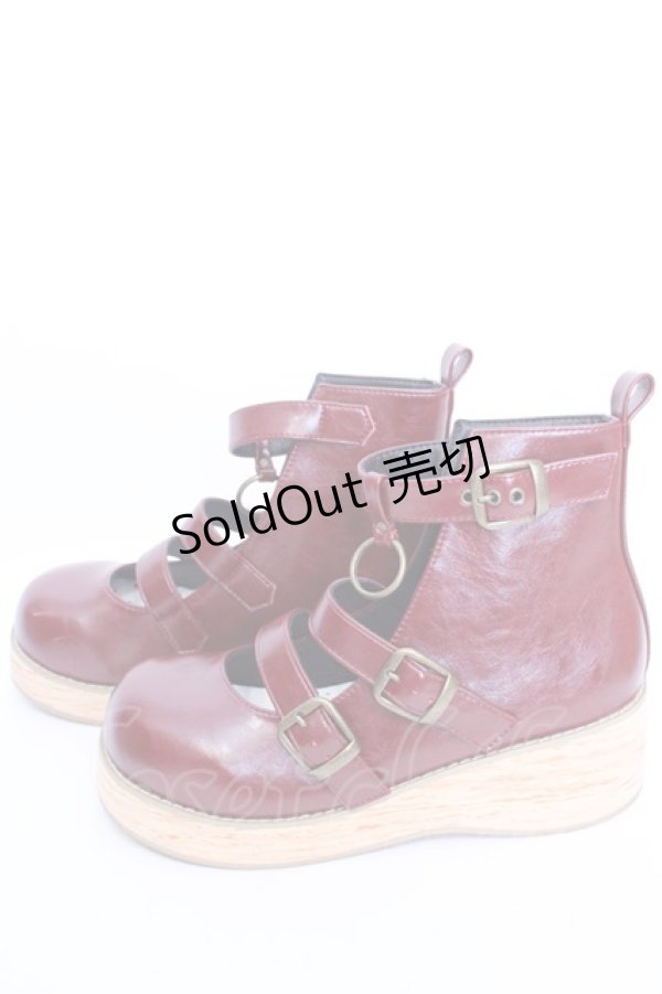 画像4: MODO（海外ロリィタ） / 木目調 厚底ストラップシューズ 38 ワイン O-25-08-09-1054-LO-SH-IG-ZT087 (4)