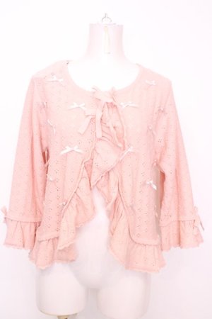 画像: PINK HOUSE / ミニリボンいっぱいニットカーディガン  ピンク O-25-08-09-1011-LO-TO-IG-OS