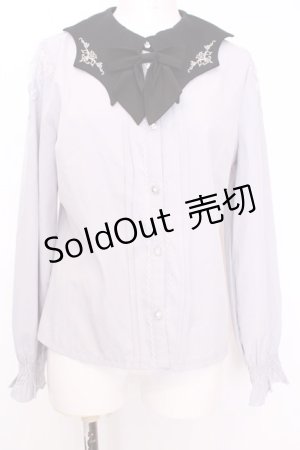 画像: axes femme POETIQUE / リボン付きコウモリカラーブラウス M グレー×クロ O-25-08-09-1013-AX-BL-IG-OS