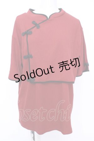 画像: axes femme / マオカラーチャイナ風トップス  アカ×クロ O-25-08-09-1016-AX-TO-IG-OS