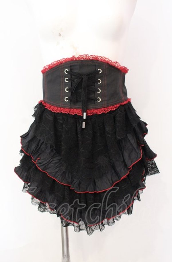 画像1: Qutie Frash / 蜘蛛の巣ティアードスカート【旧タグ】  ブラック×レッド O-25-08-09-011-QU-SK-IG-ZT222 (1)