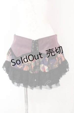 画像: Qutie Frash / コルセット風和柄ミニスカート  ブラック×パープル×オレンジ O-25-08-09-012-QU-PA-IG-OS