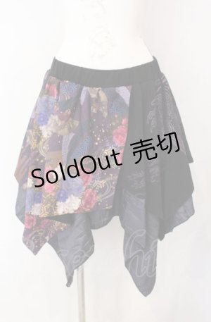 画像: Qutie Frash / 和柄ランダムスカート  ブラック×パープル O-25-08-09-013-QU-SK-IG-OS