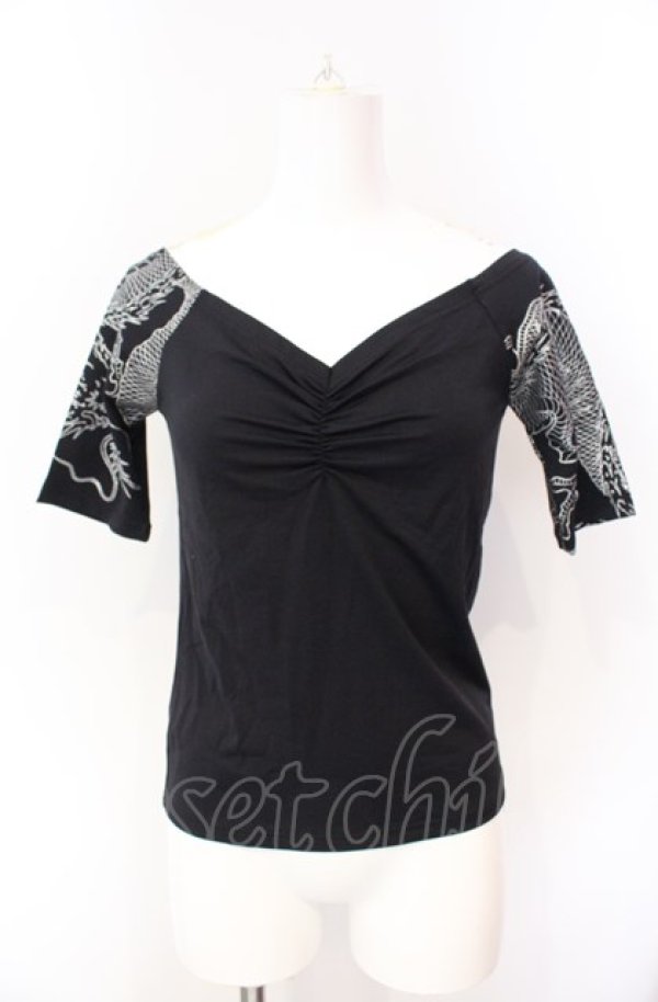 画像1: Qutie Frash / プリントスリーブTシャツ【旧タグ】  ブラック×シルバー O-25-08-09-018-QU-TO-IG-ZI (1)