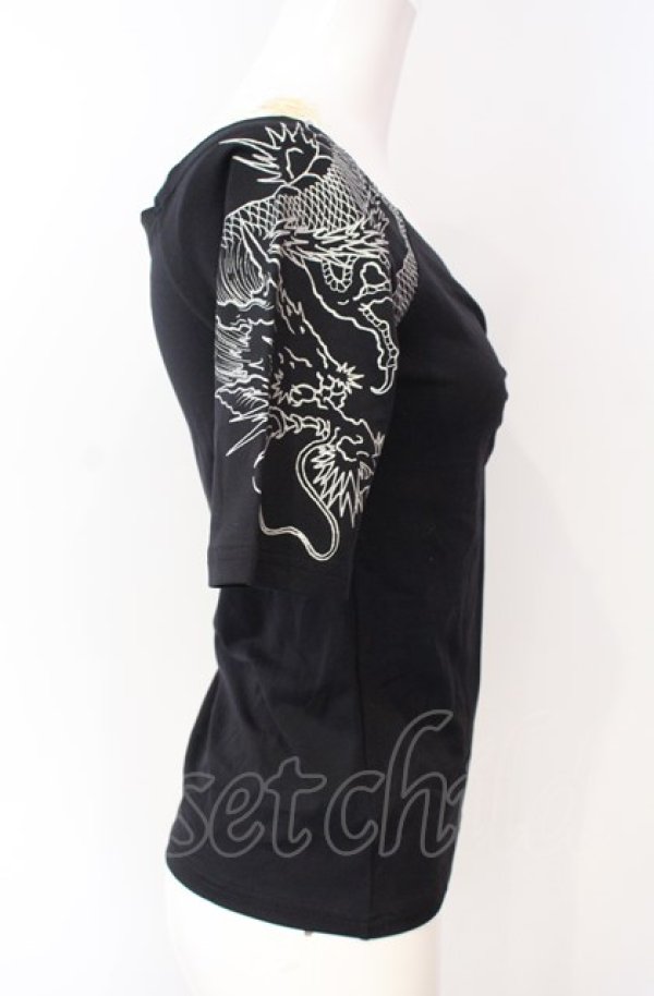 画像2: Qutie Frash / プリントスリーブTシャツ【旧タグ】  ブラック×シルバー O-25-08-09-018-QU-TO-IG-ZI (2)