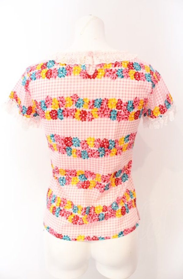 画像4: MILK / フラワーラインギンガムTシャツ  ピンク O-25-08-09-026-ML-TO-OW-OS (4)