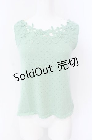 画像: Emily Temple cute / フラワーモチーフノースリーブニット  グリーン O-25-08-09-028-ET-TO-OW-ZT484