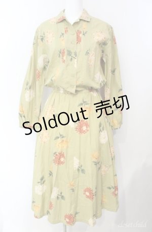 画像: KETTY / 菊柄ワンピース M グリーン O-25-08-10-057-EL-OP-OW-ZI