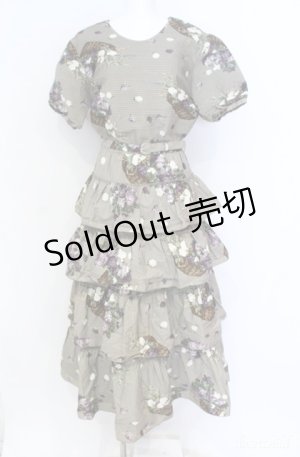 画像: KANEKO ISAO / 紫陽花バスケット柄ワンピース  グレー系 O-25-08-10-063-EL-OP-OW-OS