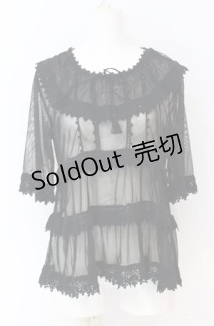 画像: KANEKO ISAO / チュール&ニットレーストップス  クロ O-25-08-10-066-EL-TO-OW-ZI