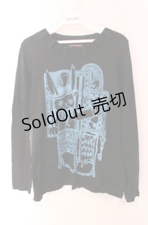 画像: ALGONQUINS / ラビットプリントカットソー  ブラック×ブルー O-25-08-11-075-AL-TO-IG-OS