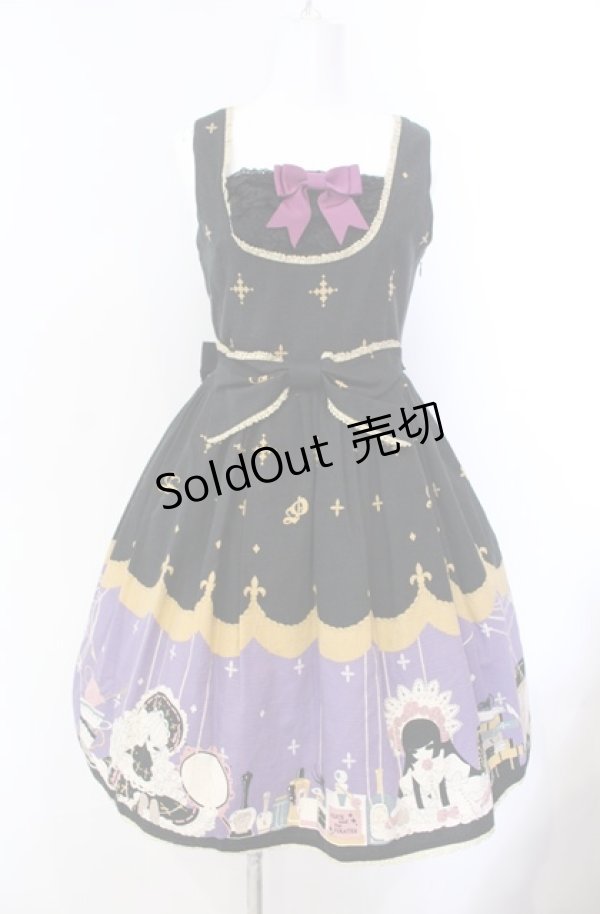 画像1: ALICE and the PIRATES / Marionette in my closet room柄 ジャンパースカートI  ノワール O-25-08-11-017-PA-OP-OW-OS (1)