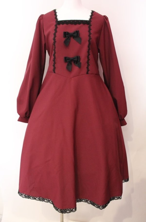 画像1: marcHenTica / リボンワンピース  ワイン×ブラック O-25-08-11-022-LO-OP-IG-OS (1)