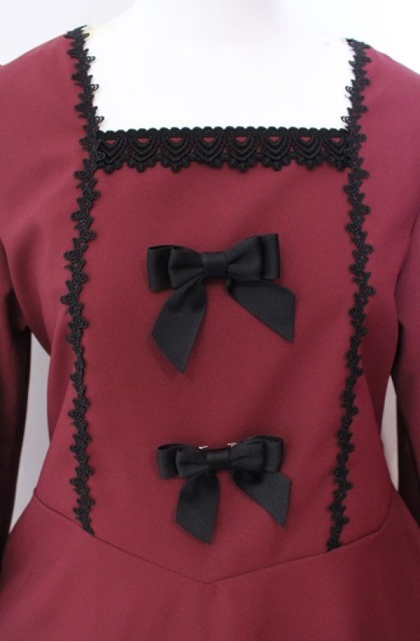 画像2: marcHenTica / リボンワンピース  ワイン×ブラック O-25-08-11-022-LO-OP-IG-OS (2)