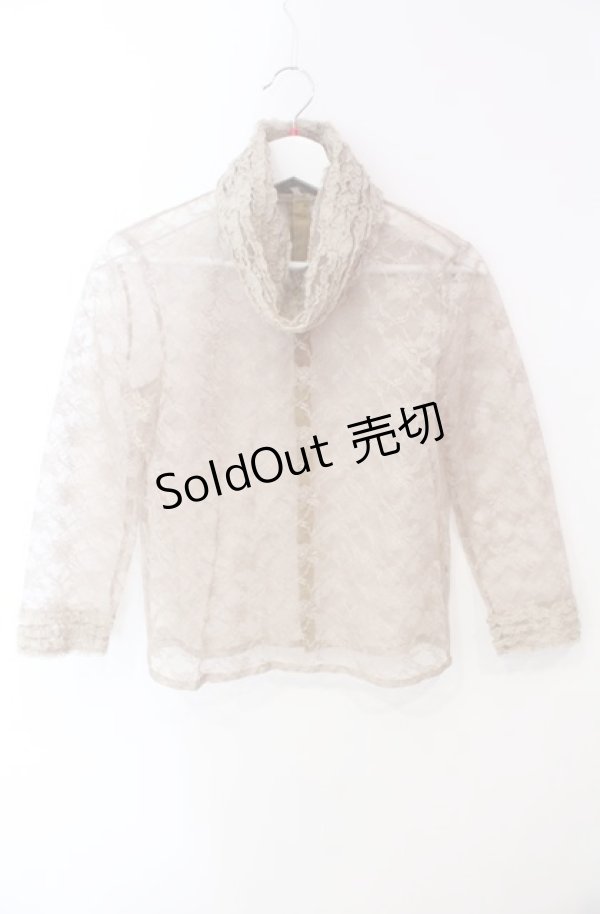 画像1: KANEKO ISAO / ハイネック総レースブラウス  ベージュ O-25-08-13-005-EL-BL-OW-ZT090 (1)