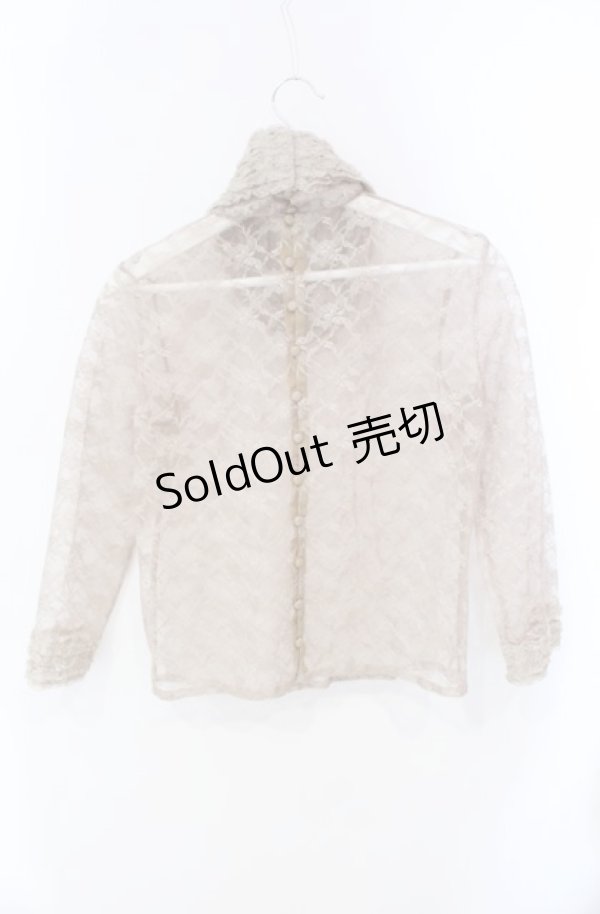 画像2: KANEKO ISAO / ハイネック総レースブラウス  ベージュ O-25-08-13-005-EL-BL-OW-ZT090 (2)