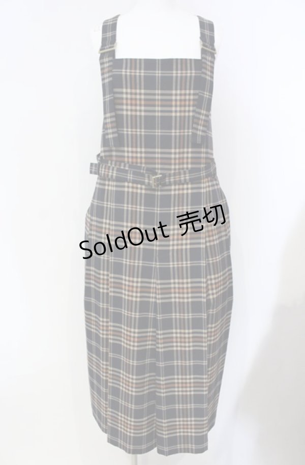 画像1: Jane Marple / British check サロペットドレス  ネイビー×ベージュ O-25-08-13-053-JM-OP-IG-OS (1)