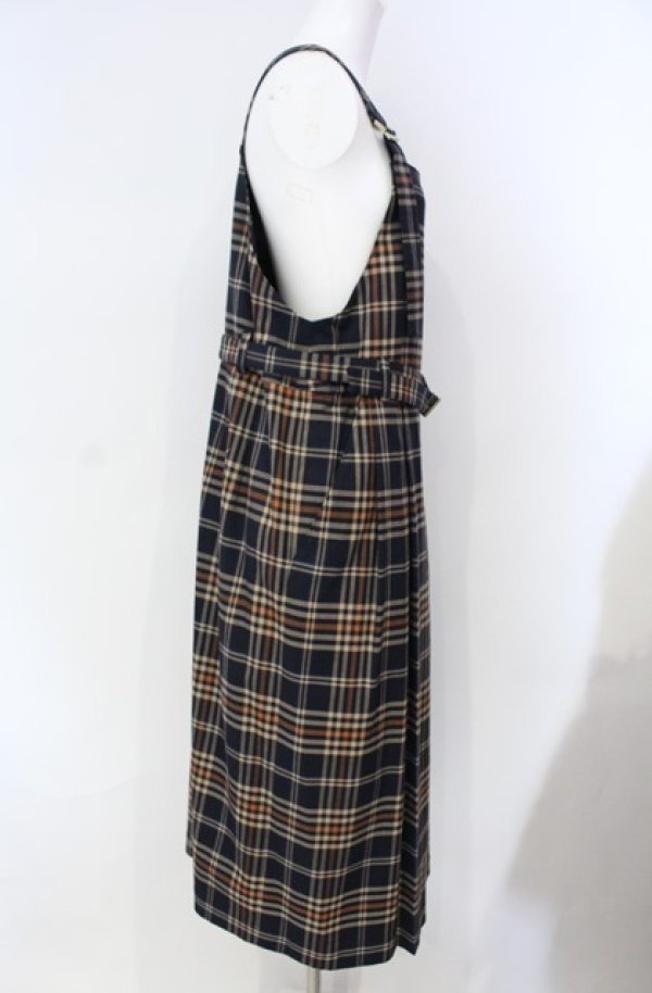 画像2: Jane Marple / British check サロペットドレス  ネイビー×ベージュ O-25-08-13-053-JM-OP-IG-OS (2)