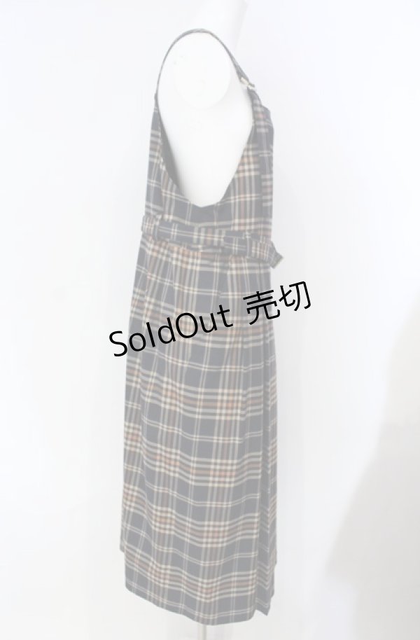 画像2: Jane Marple / British check サロペットドレス  ネイビー×ベージュ O-25-08-13-053-JM-OP-IG-OS (2)