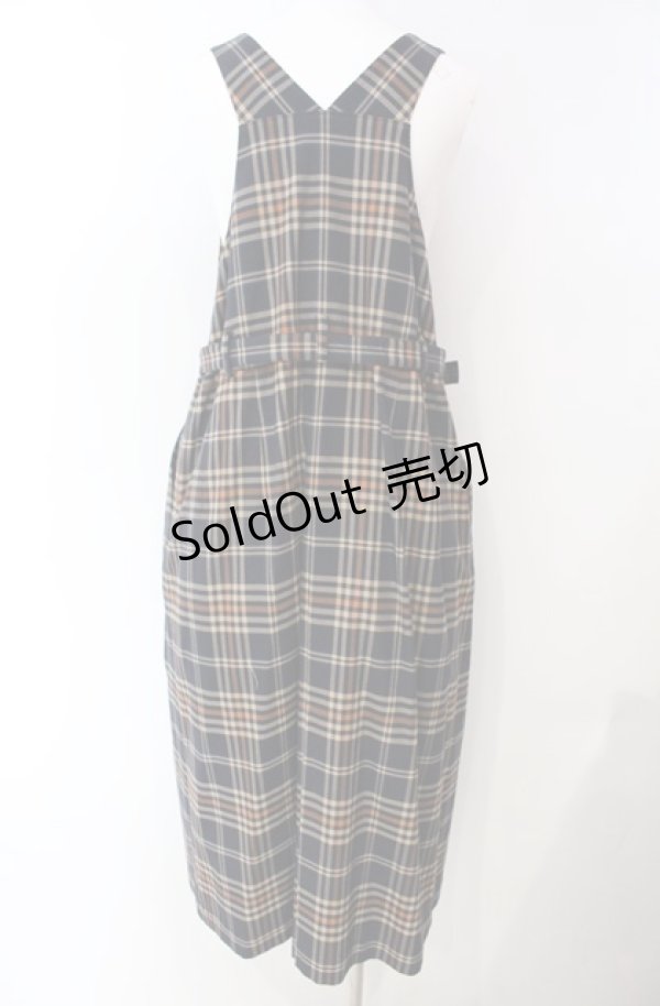 画像3: Jane Marple / British check サロペットドレス  ネイビー×ベージュ O-25-08-13-053-JM-OP-IG-OS (3)