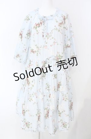 画像: PINK HOUSE / 野いちごの森プリントミディワンピース  サックス O-25-08-13-056-LO-OP-IG-ZI