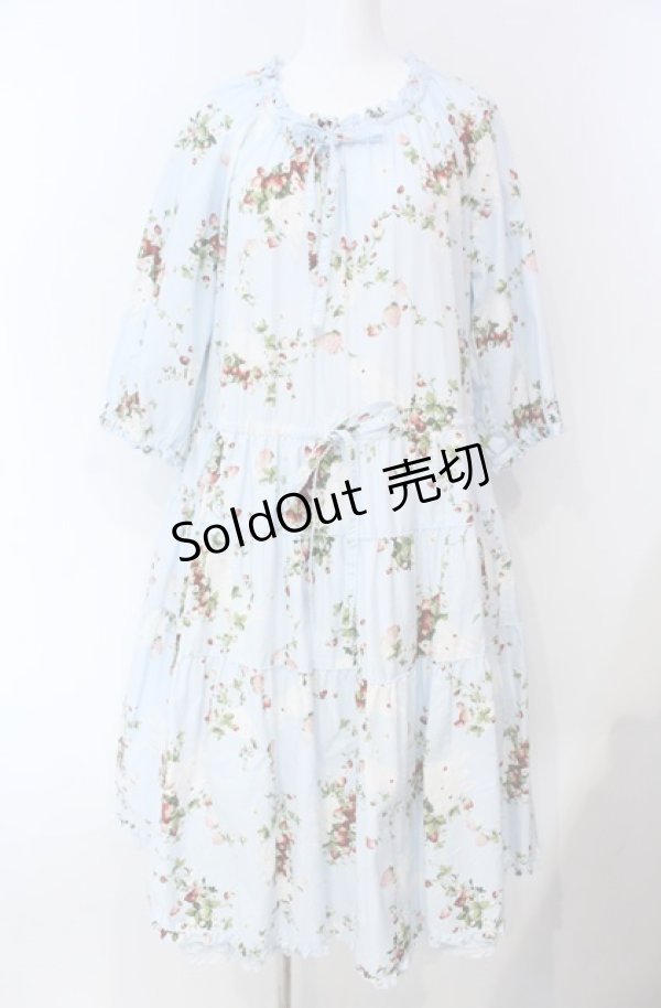 画像1: PINK HOUSE / 野いちごの森プリントミディワンピース  サックス O-25-08-13-056-LO-OP-IG-ZI (1)