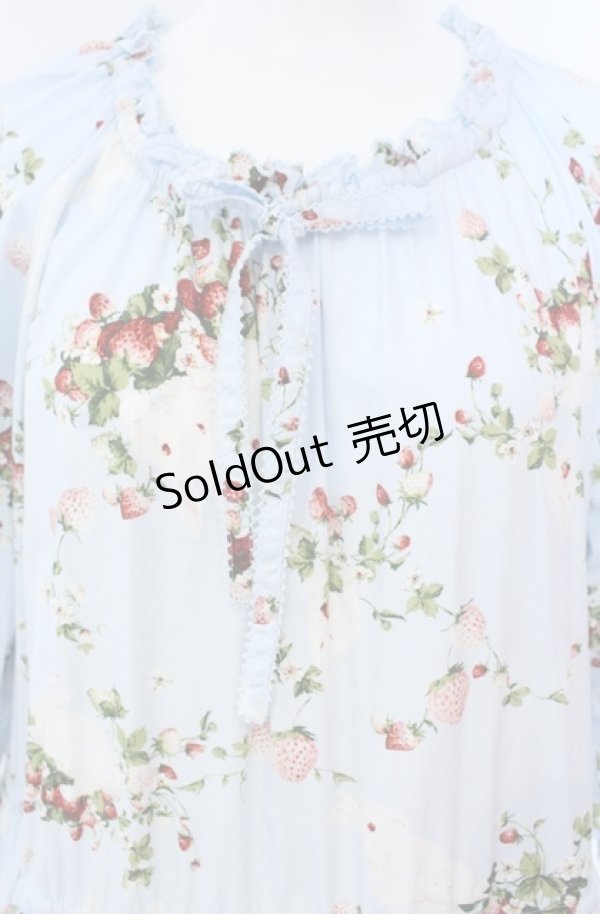 画像2: PINK HOUSE / 野いちごの森プリントミディワンピース  サックス O-25-08-13-056-LO-OP-IG-ZI (2)