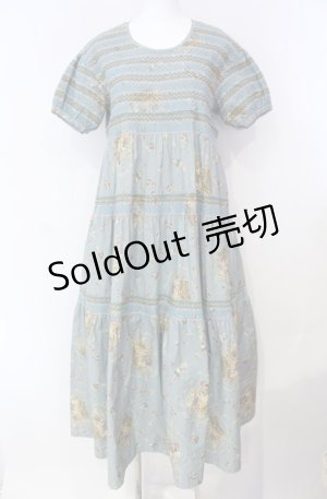画像: WONDERFUL WORLD / フラワーバスケット柄ワンピース  ブルー O-25-08-13-009-LO-OP-OW-OS