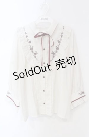 画像: axes femme / バラ刺繍ヨーク切替七分袖ブラウス L キナリ O-25-08-13-081-AX-BL-OW-OS