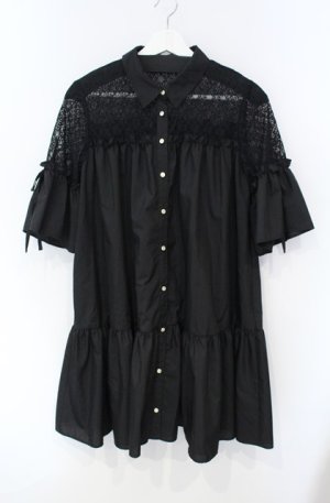 画像: axes femme POETIQUE / 肩レースフリルチュニック M クロ O-25-08-13-088-AX-OP-OW-OS