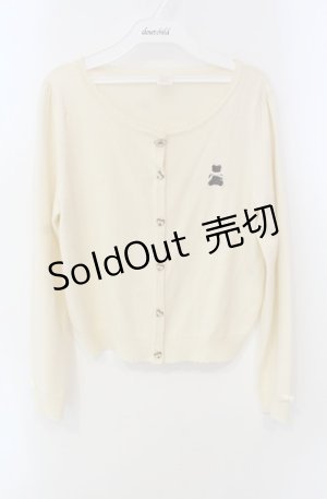 画像: Secret Honey / クマ刺繍リボン鈕カーディガン  アイボリー O-25-08-13-016-CA-TO-YM-OS