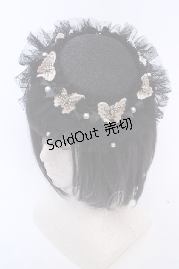 画像1: 星箱works / 夢に落ちた蝶ミニカプリーヌ帽子  クロ O-25-08-14-037-PU-AC-IG-ZT-K004 (1)