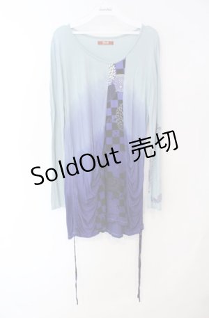 画像: gouk / 和柄切り替えシャーリングカットソー  ブルー×サックス O-25-08-16-031-GO-TO-OW-OS