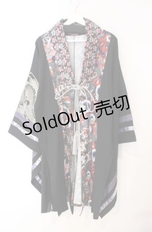 画像: Qutie Frash / 和柄切替着物ロングカーディガン  ブラック×レッド O-25-08-16-047-QU-JA-OW-OS