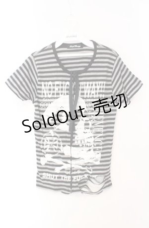 画像: SEX POT ReVeNGe / ボーダーバックダメージTシャツ  ブラック×グレー O-25-08-16-050-SP-TO-IG-OS