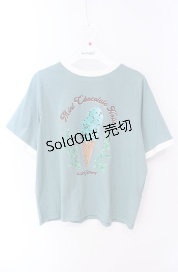 画像1: axes femme / チョコミントプリントTシャツ F グリーン O-25-08-16-055-AX-TO-OW-OS (1)