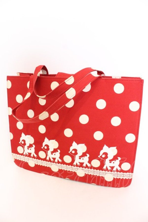 画像1: Heart E / ピコちゃん水玉トートバッグ  アカ×アイボリー O-25-08-16-1044-LO-BG-OW-ZT-K018 (1)