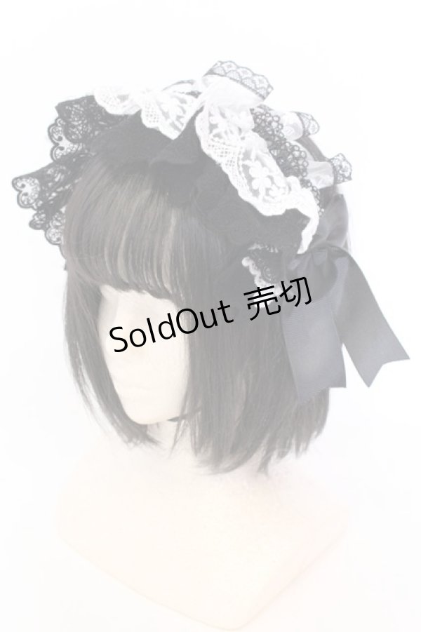 画像1: MorunxMuunaStoik / Libraヘッドドレス  ブラック×ホワイト O-25-08-16-1013-EL-ZA-OW-OS (1)