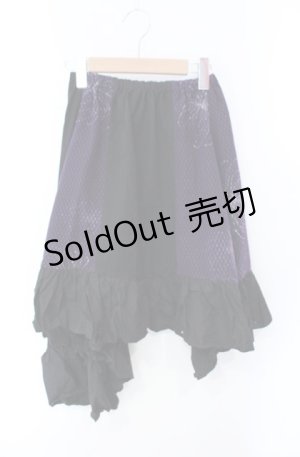 画像: gouk / 和柄切り替えアシンメトリースカート  ブラック×ピンク O-25-08-16-071-GO-SK-OW-OS