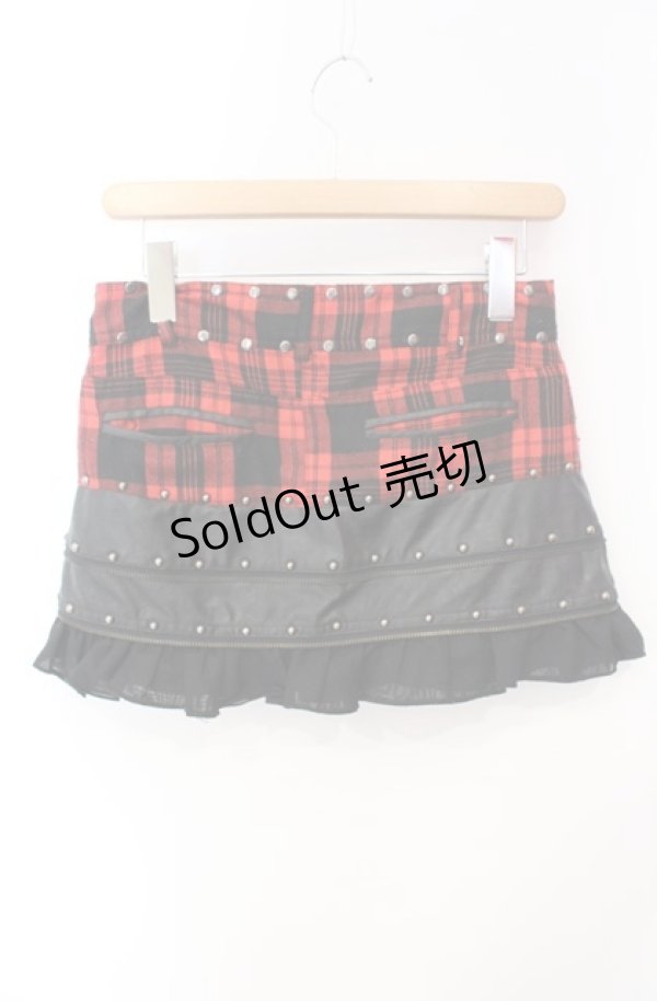 画像3: SEX POT ReVeNGe / チェック合皮切り替えスカート  レッド×ブラック O-25-08-16-078-SP-BL-IG-OS (3)