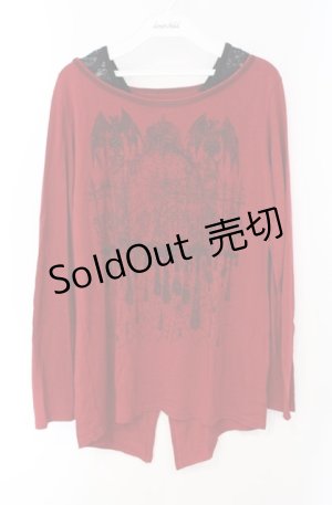 画像: ALGONQUINS / ゲートプリントショルダーレースカットソー  レッド×ブラック O-25-08-16-100-AL-TO-IG-OS