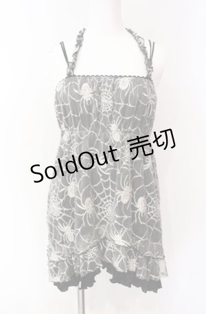 画像: Qutie Frash / 蜘蛛メッシュホルターキャミソール【旧タグ】  ブラック×ホワイト O-25-08-16-009-QU-TO-OW-OS