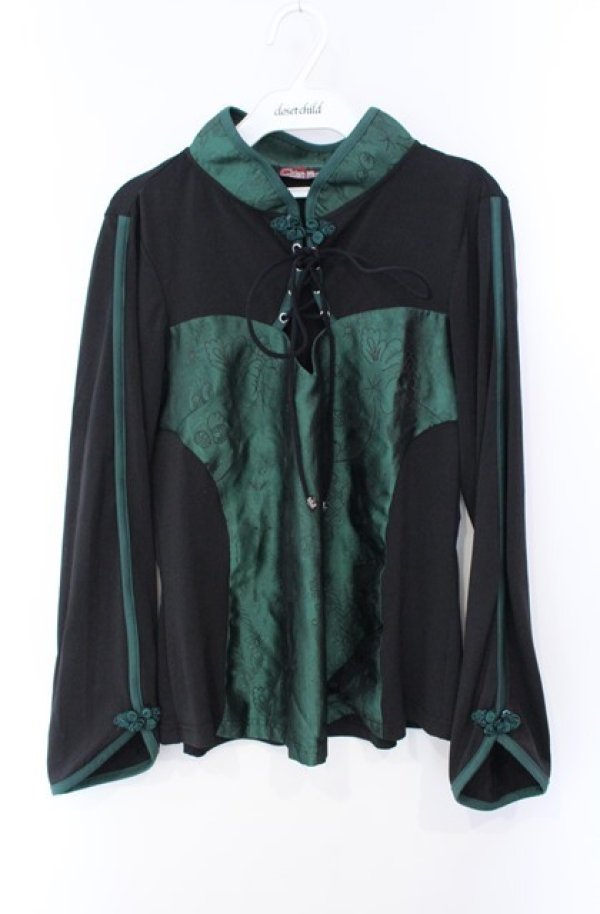 画像1: Qutie Frash / 公式通販×アメQ限定チャイナカットソー  グリーン×ブラック O-25-08-16-107-QU-TO-IG-OS (1)
