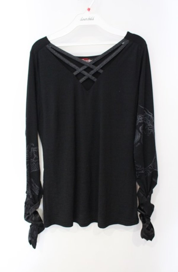 画像1: Qutie Frash / ドラゴンサテン切替クロスインナーT  ブラック×ブラック O-25-08-16-110-QU-TO-IG-ZT083 (1)