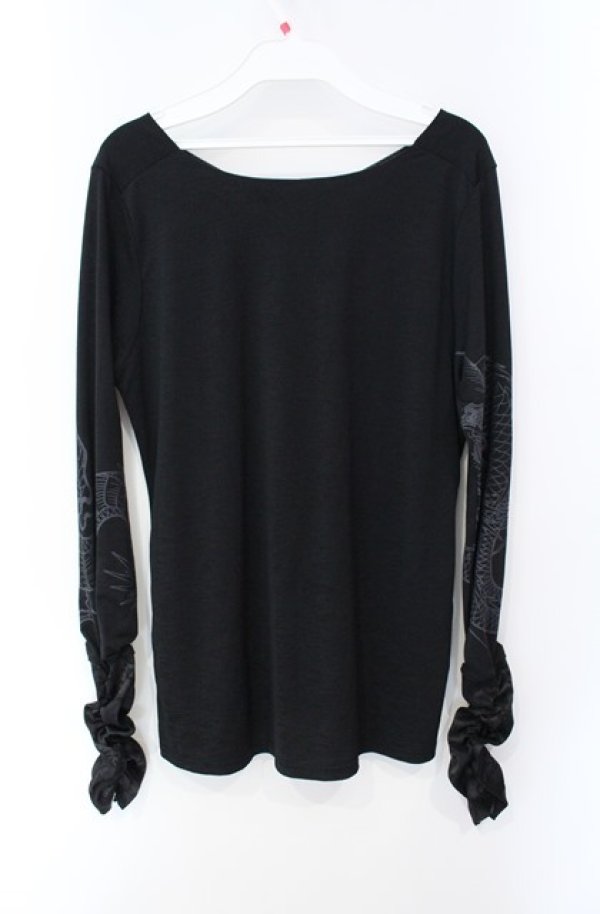 画像2: Qutie Frash / ドラゴンサテン切替クロスインナーT  ブラック×ブラック O-25-08-16-110-QU-TO-IG-ZT083 (2)