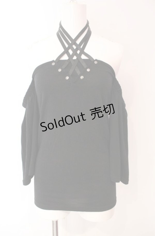 画像1: SEX POT ReVeNGe / クロスネックオフショルカットソー  ブラック O-25-08-16-010-SP-TO-IG-ZT166 (1)