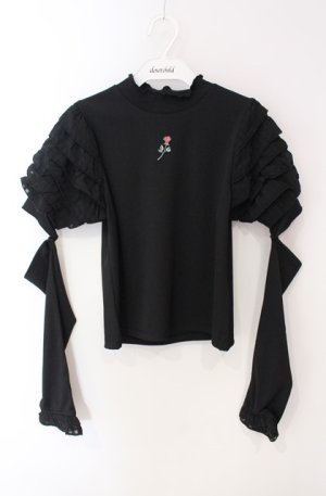 画像: axes femme POETIQUE / アームカバー付フリル袖プルオーバー  クロ O-25-08-16-011-AX-TO-IG-OS