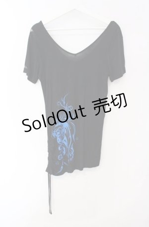 画像: Sixh / メッシュ切り替えサイドギャザーカットソー  ブラック×ブルー O-25-08-16-027-HN-TO-OW-OS